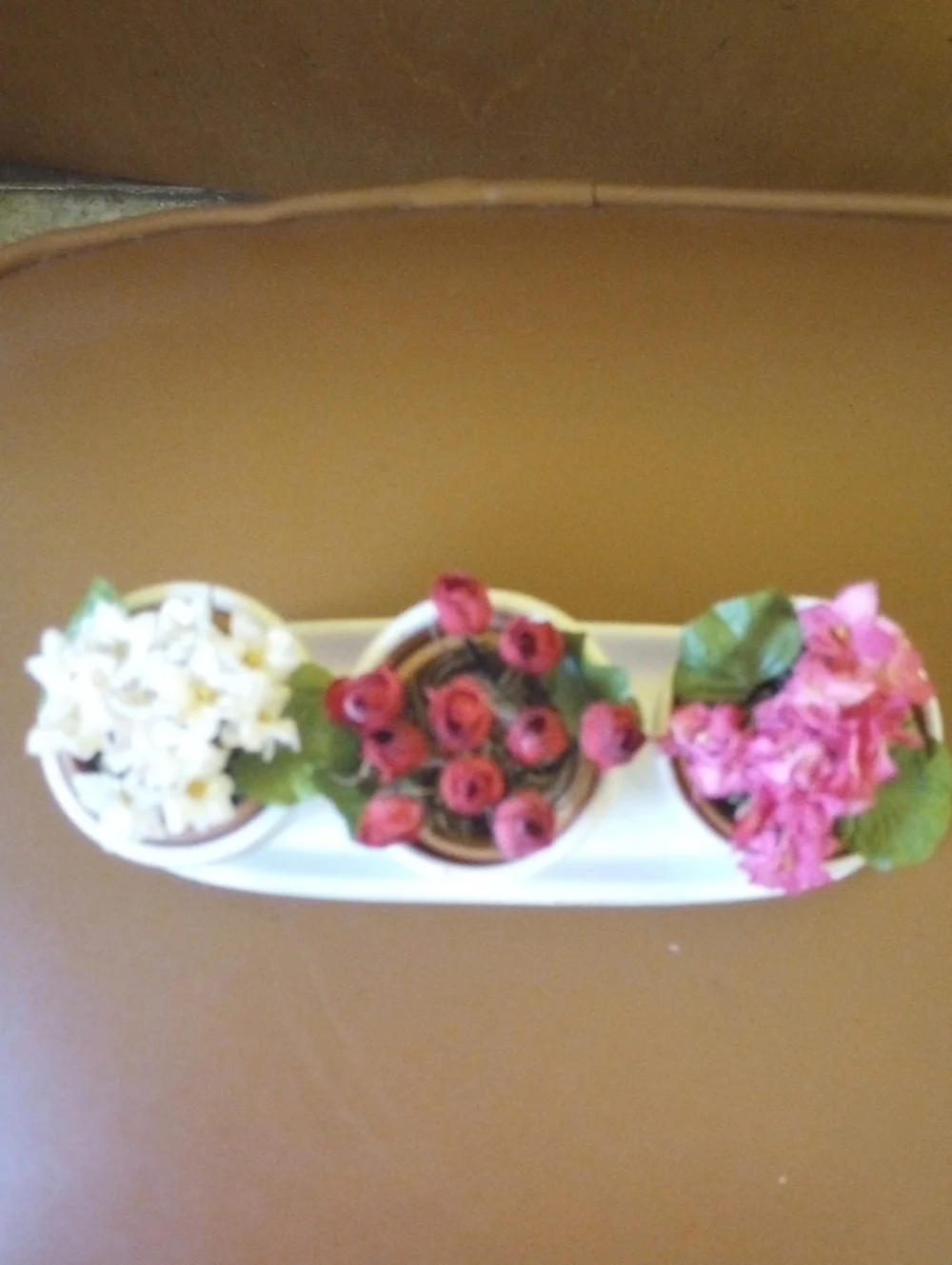 3 Potted Faux Floral Arrangement Set w/ Caddy.  & Strawberry/Raspberry Design